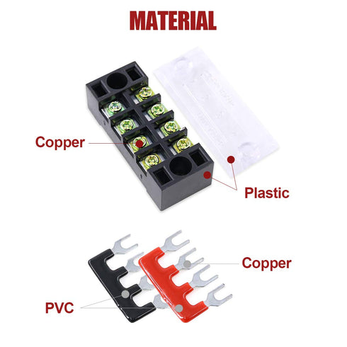 Hilitchi 12pcs 600V 15A 4 Position Double Row Screw Terminal Strip and 400V 10A Red/Black Pre Insulated Barrier Strip