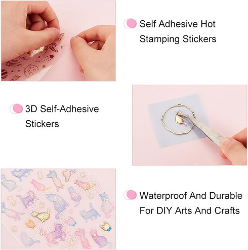 OLYCRAFT 8 Sheets 3D Star & Moon Stickers - Colorful Planet, Star & Cat Decals for Scrapbook, Journal