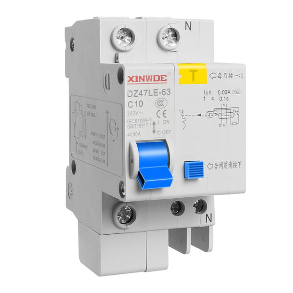 Aopin 10A 230V Miniature Circuit Breaker 1 Pole DZ47-63, DIN Rail Mount, Leakage Overload Short Circuit Protection
