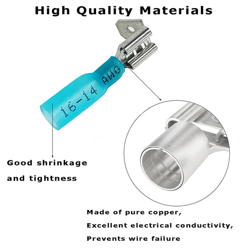 50PCS Heat Shrink Piggyback Spade Connectors, 16-14AWG Electrical Butt Terminals for Marine, Electronics, Automotive