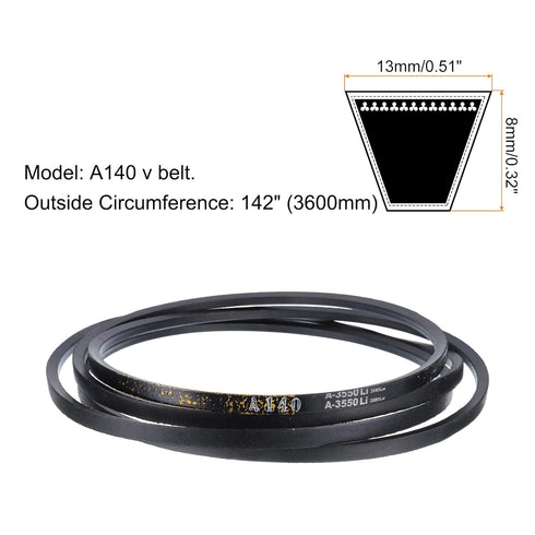 uxcell A140 Wrapped Rubber Belt, A-Section V Belt 142" Outside Circumference x 0.51" Width x 0.32" Thick, Industrial Power Transmission Belt