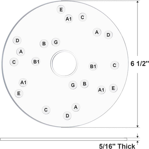 YAIRMIS 6-1/2" (6-1/2" Router Base Plate, Clear Acrylic, Letter-Marked Holes, w/BrassCentering Pin &Brass Nut, Screws