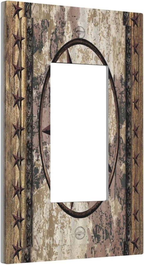Texas Star Vintage Rustic Western 1 Gang Rocker/Decor Outlet Light Switch Wall Plate Cover Faceplate Star on Farmhouse Barn Decorative Faceplate Red Star Bathroom Home Living Bedroom Decorate 5" x 3 by IGNEINF