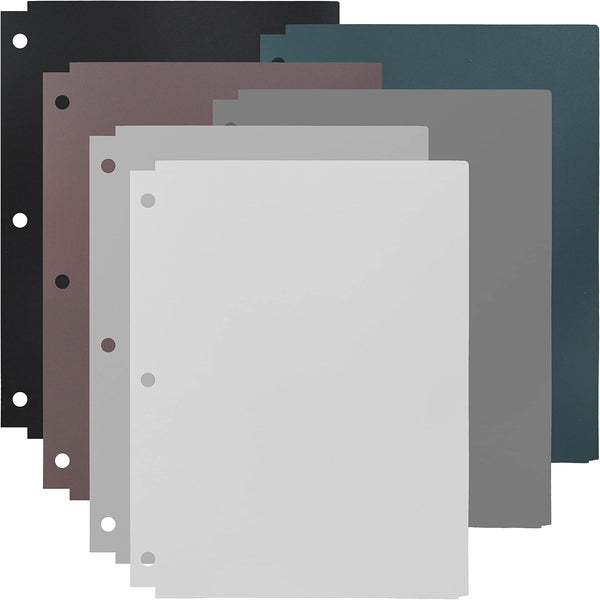 Youngever 6 Pack Heavy Duty Plastic Two Pocket Folders, Binder Dividers with Pocket, 3 Hole Punch Folder with Notches