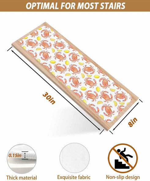 LBCASA 4 8 30 Inch Summer Stair Treads Non Slip Indoor for Wooden Steps, Coastal Crab Pcs Stair Mats for Kids Elders