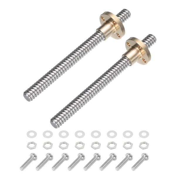 uxcell 2 Pcs 100mm / 4 Inch Tr8x2 Stainless Steel Lead Screw with T8 Brass Nut for 3D Printer Z Axis, CNC