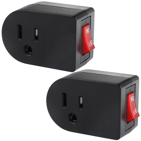 Grounded Outlet with ON Off Switch (2 Pack), Single Power Adapter Outlet Switch, 15A 1875W/3 Prong Plug