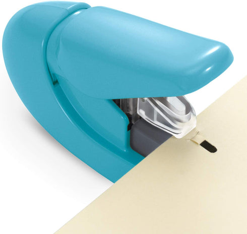Plus Paper Clinch Compact Staple-Free Stapler in Blue Turquoise for Easy Stapling