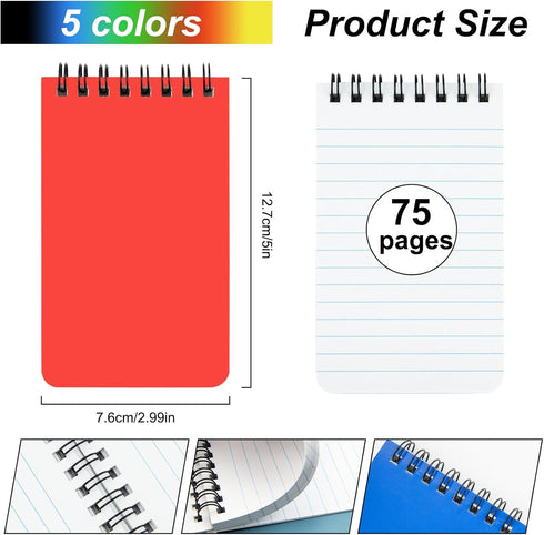Top Bound Memo Books 3" x 5" Pocket Notebook Spiral Memo Pads For Home, Office, College, School,Lined College Ruled Paper,75 Sheets Per Notebook (10 Pack) (A7) by Fantasyon