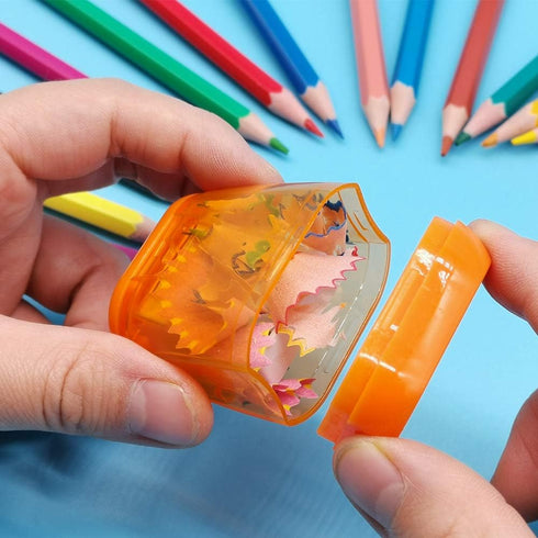Manual 4PCS Colorful Compact Dual Holes Pencil Sharpeners with Lid, Portable for School Office