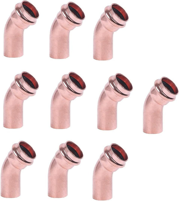 (10-pack) EZ-FLUID Plumbing 1/2" FTG x Press LF Press Copper Street 45 Degree Elbow Pressure Fittings for Residential,