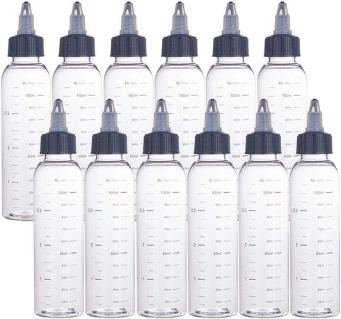 BENECREAT 12 Pack 110ml Transparent Plastic Dispensing Bottles with Twist Cap for Liquids, Inks, Oils, Crafts