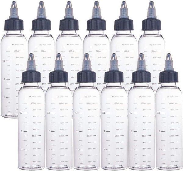 BENECREAT 12 Pack 110ml Transparent Plastic Dispensing Bottles with Twist Cap for Liquids, Inks, Oils, Crafts