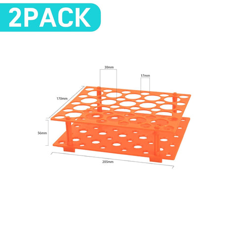 2 Pack Test Tube Rack,100 Well Orange Detachable Plastic Centrifuge Tube Holder for 10ml/15ml/50ml