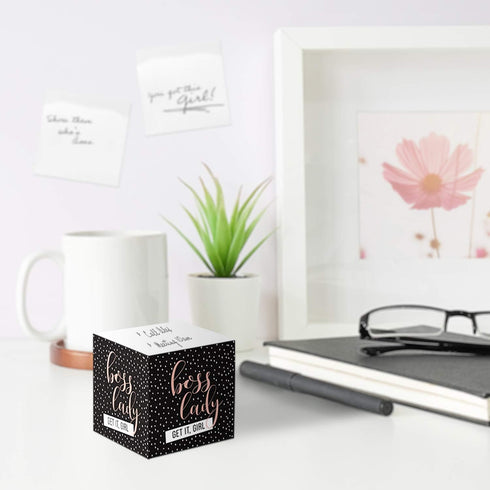 Boss Lady Sticky Note Cube - 600 Sheets Memo Block, 2.75" Printed on 4 Sides, Super Chic Empowering Design