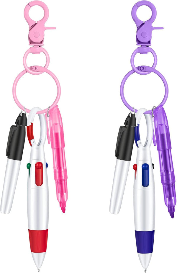 Sabary Mini Highlighter Nurse Pen Pack Set, Pink and Purple Tip Highlighter, 2 Permanent Marker and 2 Ball Pen