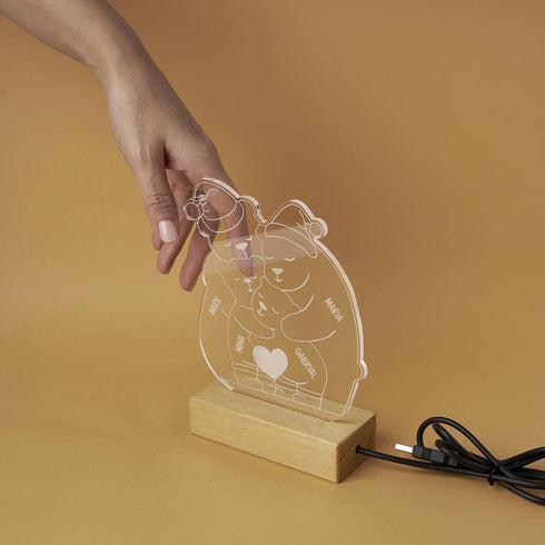 (4 Decorative Acrylic Family Night Light Personalized Teddy Bear LED Lamp, Charming Accent for Childrens Room