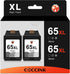COCCINK 65XL Black Ink Cartridge for HP 65 XL (2 Black) for Envy 5000 5020 5030 5055 5052 5058 DeskJet 2600 2622 2652