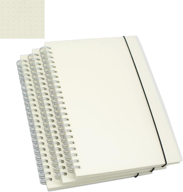 Yansanido Spiral Notebook - 3 Pcs A5 Thick Plastic Translucent Frosting Hardcover Dot Paper Journals, 80 Sheets