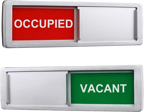 Vacant Occupied Privacy Sign, Door Sign for Home Office Restroom, Slider Door Indicator, 7'' x 2'' - Silver