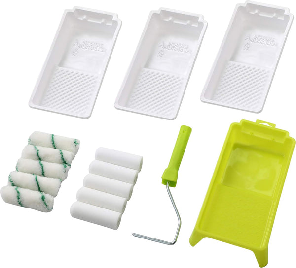 Foam Paint Roller Tray Set, 15 Pcs with 4-Inch Mini Roller Cover Refills, High-Density Foam Small Roller Naps