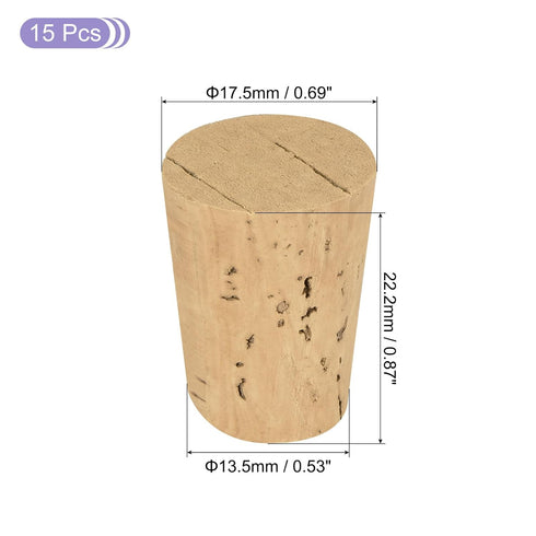 MECCANIXITY Tapered Cork, 17.5x13.5x22.2mm Natural Wooden Leakproof Soft Cork Stoppers for Wine Beer Bottle Crafts Corks Plug Replacement Laboratory Supplies, Light Wood Color, Pack of 15