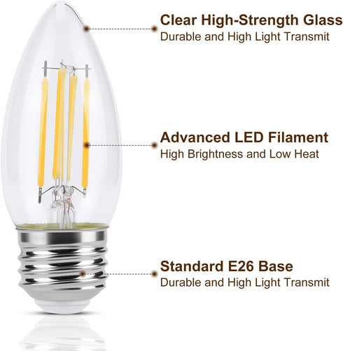 E26 Bulb 40W Bulbs,B11 Bulbs,2700K Bulb,for 4-Pack KINUR led Candelabra Light LED Chandelier Warm White Decorative