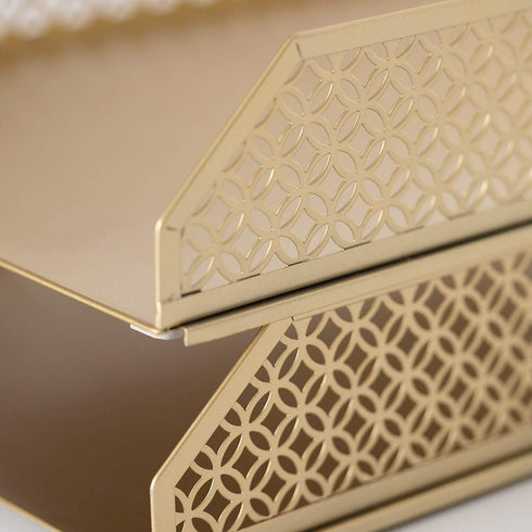 Gold File Organizer Office Inbox, Gold Paper Tray Set of 2 Stackable Letter Trays for Desk Organizer File Baskets