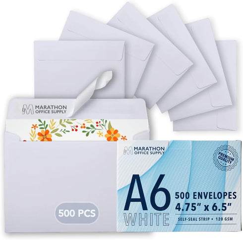 MOS A6 Invitation Envelopes - 4-3/4" x 6-1/2" White Self Seal Mailing Envelopes (500 Count)