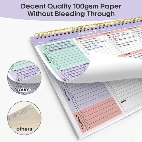 Weekly To Do List Notepad, 52 Undated Sheets, 8.5"×11", Desk Planner for Work and Home, Violet Dream