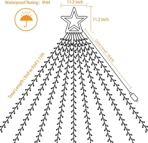 320 8 12" PUHONG Christmas Lights, Decorations Star Lights, LED Christmas Tree Lights Outdoor, Outdoor String Lights