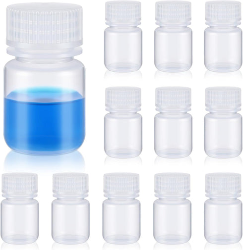 Tatuo 12 Pcs 1oz Pill Bottle Sample Bottles, Polypropylene Wide Mouth Reagent Bottle with Screw Caps for Liquids,