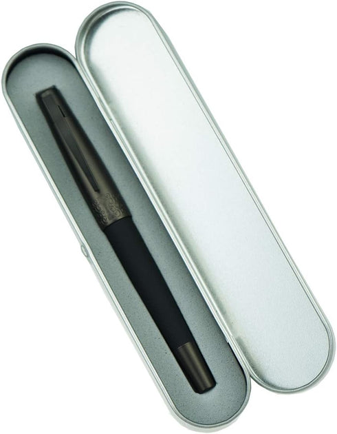 Pure Black Solid Metal 6013 Fountain Pen, Fine Nib, Senior General Ink Converter Pen, Metal Box by Hongdian