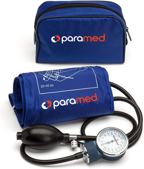 PARAMED Aneroid Sphygmomanometer, Manual Blood Pressure Cuff with Universal Cuff 8.7-16.5", Carrying Case, Blue