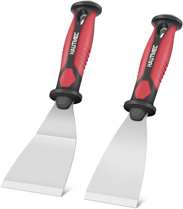 HAUTMEC 2pc Putty Knife Set, 2.5 in Straight and 3 in Offset Scrapers, Heavy Duty Stainless Steel Blade