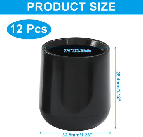 Murtenze 12 Pack 7/8 Inch Folding Chair Leg Caps, Plastic Chair Leg Covers, Round Feet End Caps for Furniture Hardwood