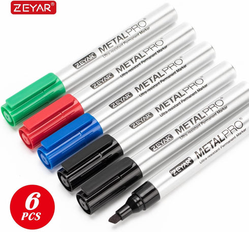 ZEYAR Permanent Markers, Chisel Tip Medium Point, Waterproof & Smear Proof Ink, Quick Drying (3 Black, 1 Blue, 1 Red, 1