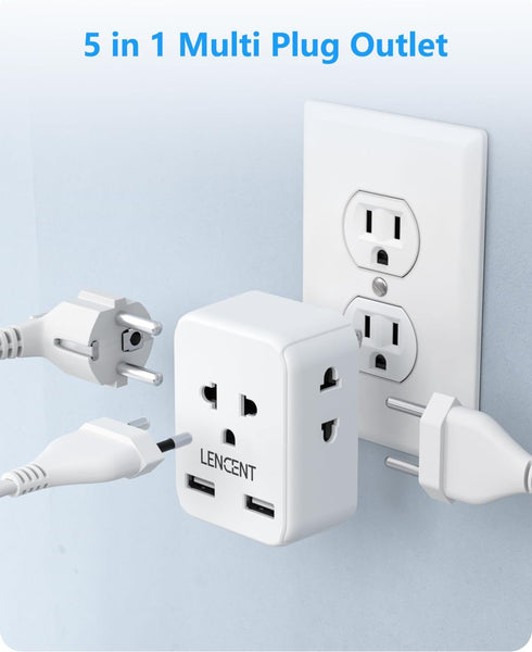 LENCENT EU to US Plug Adapter, European to USA Outlet Adaptor with 2 USB, Europe to American Outlet, 3-Sided Outlet