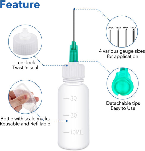 12PCS Glue Applicators Bottles, 30ml Plastic Squeezable Dropper Bottles with Blunt Needle Tip for Crafting Applications