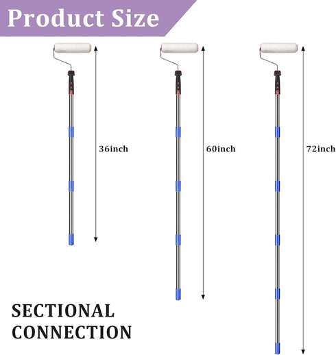 6FT Paint Roller Kits - 9.5 inches Roller Frame with 3 Covers and 60 inches Stainless Steel Handle