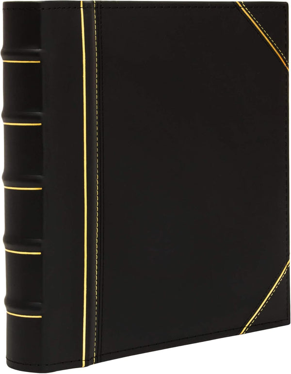 Executive Binder, English Leather, Heavy Duty 1" Inch 3 D-Ring with Buster, Hand Stitching and Ribbed Spine, Black and