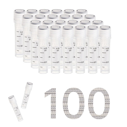 Cryovials Sterile Tubes 2ml with Caps, Case of 100 Lab Vials for Low Temperature Storage