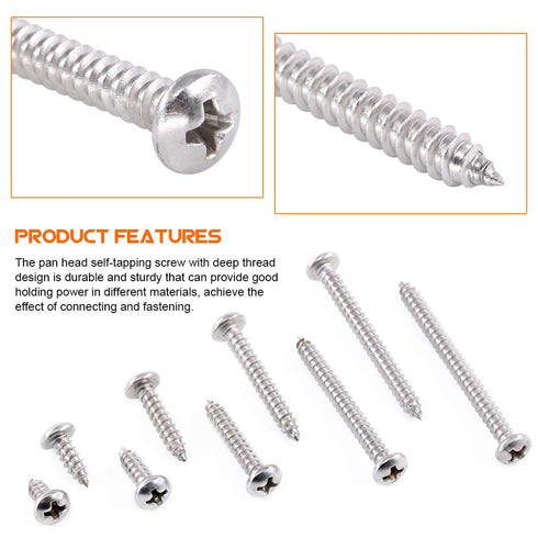 210-Pcs 304 Stainless Steel Round Pan Head Phillips Cross Wood Screws Assortment Kit, # 6 5/16'' to 1-1/2''