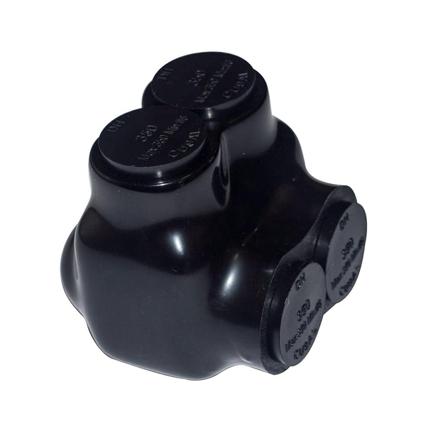 Black Insulated Multi-Tap Connector - 2 Wire Port Electrical Wire Connectors, 350-6 Wire Range, Dual-Rated