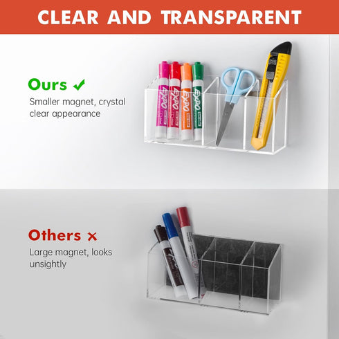 Magnetic Dry Erase Marker Holder, Acrylic Pen Holder for Whiteboard, Refrigerator, Office Organizer
