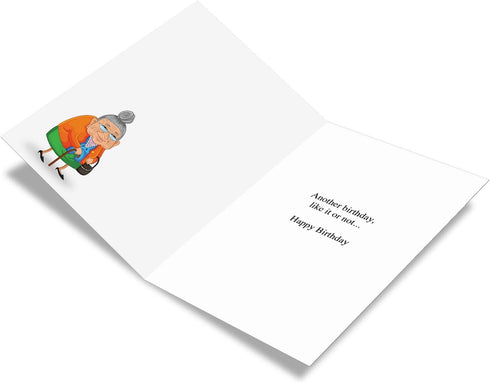 NobleWorks Funny Happy Birthday Note Card with Envelope, 4.63 x 6.75 Inch - Bday Greeting Card for Women, Senility