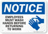 SmartSign Aluminum Sign, "Notice: Employees Wash Hands Before Returning", 7" high x 10" wide, Black/Blue on White
