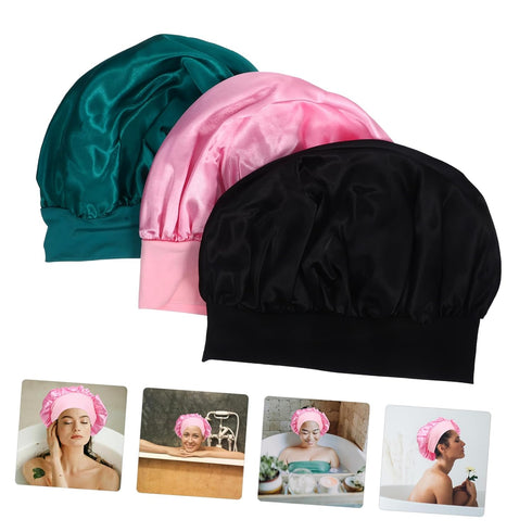 3pcs Satin Sleep Cap for Women Soft Night Bonnet with Wide Elastic Band Hair Protector for Sleeping for Curly Hair Care