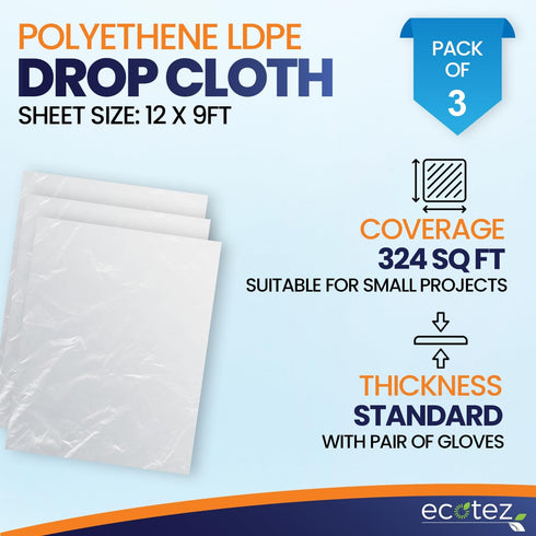 3 Pack 12 x 9 ft Extra Large Painter s Plastic Drop Cloth, Light & Durable Dust Cover, Clear Plastic Sheeting for
