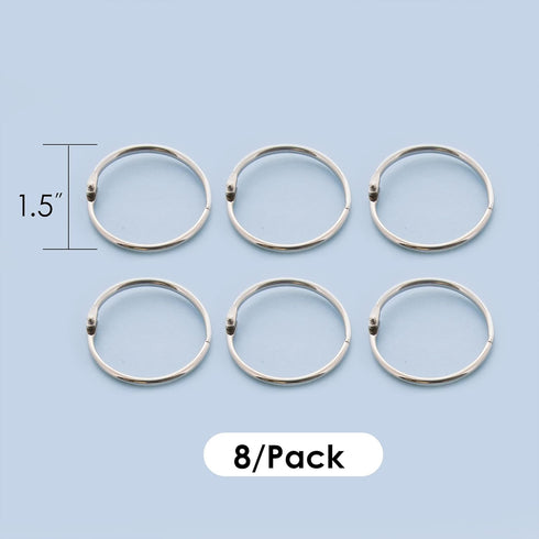 BAZIC Loose Leaf Binder Ring 1.5", Nickel Plated Steel Metal Ring for Flash Cards, 8/Pack